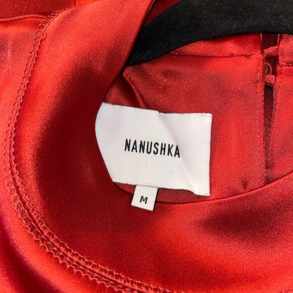 Nanushka Rust Red Satin Midi Dress Long Sleeve Mock Neck Minimalist Size M - Picture 10 of 12